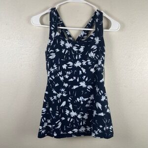 Lucy Fitness Fix Tank Navy White Inkblot Print Built in Support Women's‎ S